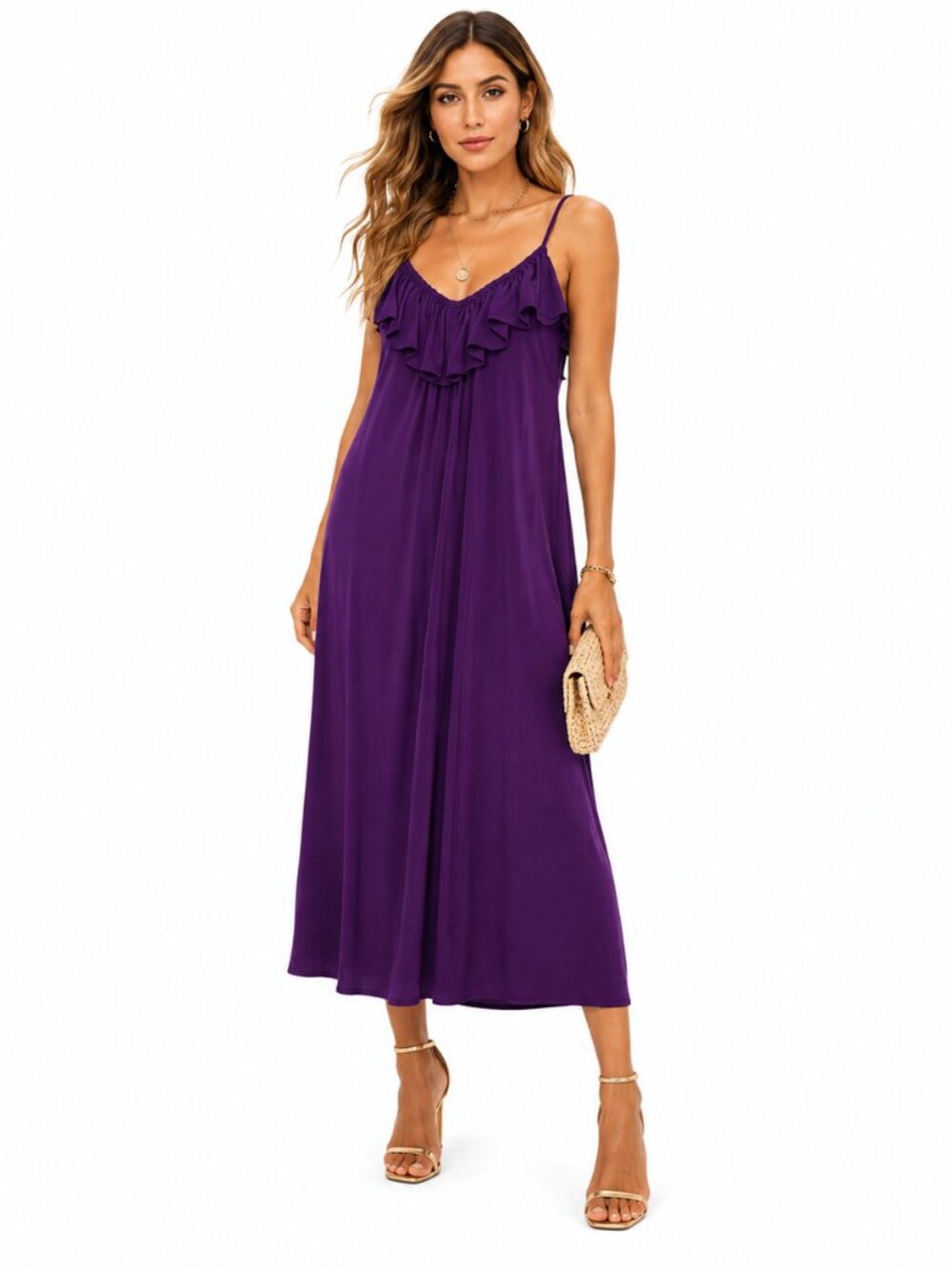 Joie‎ Maxi Dress Womens S Purple Ruffle Spaghetti Strap Romantic Boho